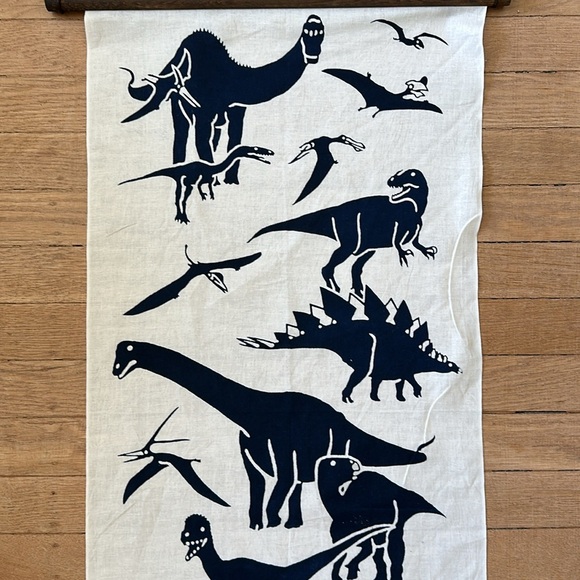 New Japanese Tenugui artisan dinosaur print cotton wood scroll wall hanging art - Picture 3 of 9
